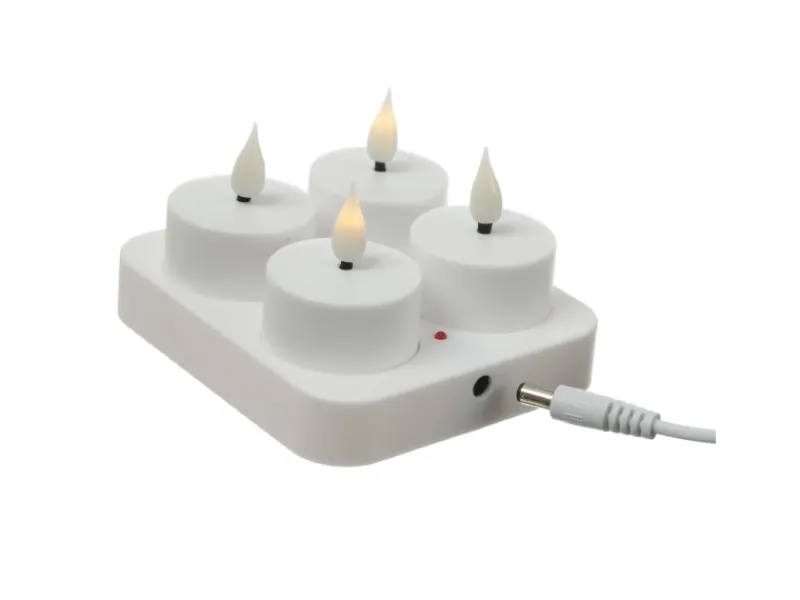 MARELIDA LED Teelichter 4 Stück Mit Ladestation USB Wiederaufladbar D 4cm Flackernd Weiß
