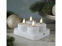 MARELIDA LED Teelichter 4 Stück Mit Ladestation USB Wiederaufladbar D 4cm Flackernd Weiß