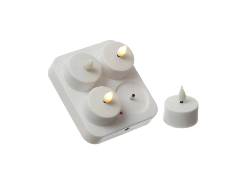 MARELIDA LED Teelichter 4 Stück Mit Ladestation USB Wiederaufladbar D 4cm Flackernd Weiß