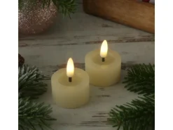 MARELIDA LED Teelichter Lina Rustik Optik Mit Batterien Echtwachs D 4,4cm Creme 2 Stück