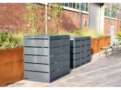 MBOX24 Classic Mülltonnenbox für 3 Mülltonnen (120L) aus Verzinktem Stahl 3er Metall Mülltonnenverkleidung in Anthrazit Robust & Wetterfest