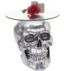 MCW Tische^Beistelltisch Totenkopf A19 Polyresin Glastisch Wohnzimmertisch Silber 52x55x55cm