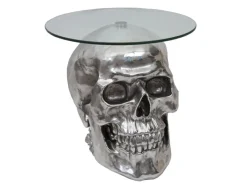 MCW Tische^Beistelltisch Totenkopf A19 Polyresin Glastisch Wohnzimmertisch Silber 52x55x55cm