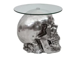 MCW Tische^Beistelltisch Totenkopf A19 Polyresin Glastisch Wohnzimmertisch Silber 52x55x55cm