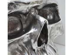 MCW Tische^Beistelltisch Totenkopf A19 Polyresin Glastisch Wohnzimmertisch Silber 52x55x55cm