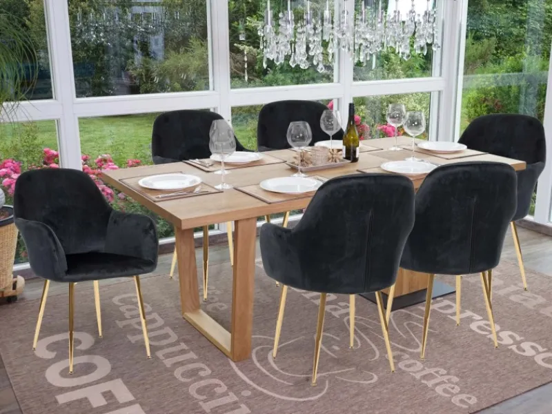 MCW Stühle^Esszimmerstuhl F18 6er-Set Samt Goldene Beine