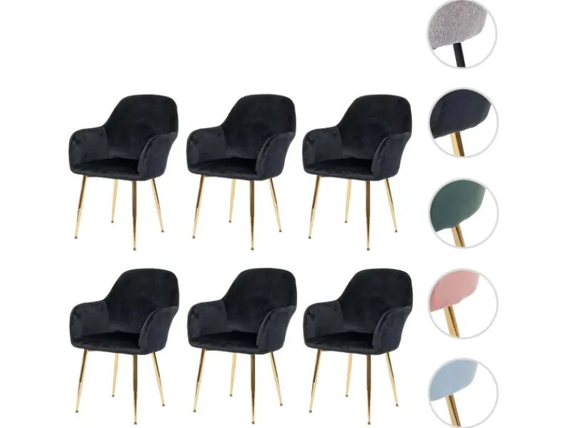 MCW Stühle^Esszimmerstuhl F18 6er-Set Samt Goldene Beine
