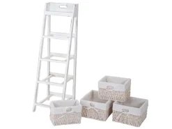 MCW Leiterregal Franca Shabby-Look 4 Körbe