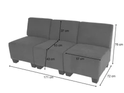MCW Sofas^Modular 3-Sitzer Sofa Couch Moncalieri -Grau ohne Armlehnen