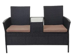 MCW Poly-Rattan Sitzbank mit Tisch E24 Kissen Creme