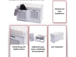 MCW Sitzbank J49 Aufbewahrungsboxen 47x75x40cm Polster Schwarz