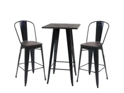 MCW Stehtisch-Set A73 inkl. Holz-Tischplatte Metall 3-teilig Schwarz