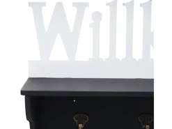 MCW Wandgarderobe D41 Willkommen 4 Haken Schwarz/weiß