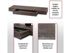 MCW Vasen|Schweberegale^Wandregal H37 Schublade 8x80x25cm Weiß