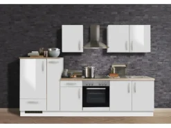 Weißlacke^Menke Küchenzeile White Premium 300 cm Lack Weiß Hochglanz-Asteiche Nachbildung