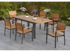 Merxx Sessel^Gartenmöbel-Set Santorin 7-teilig Stapelsessel & Ausziehtisch