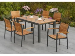 Merxx Sessel^Gartenmöbel-Set Santorin 7-teilig Stapelsessel & Ausziehtisch