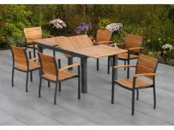 Merxx Sessel^Gartenmöbel-Set Santorin 7-teilig Stapelsessel & Ausziehtisch