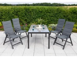 Merxx Sessel^Taviano Set 5-tlg. 4 Klappsessel Gartentisch 150 x 90 cm Grau