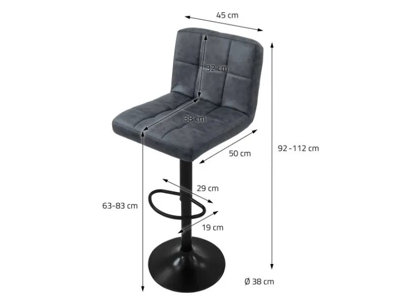 ML-Design Hocker^Barhocker 4Er Set aus Kunstleder Anthrazit mit Rückenlehne Fußstütze