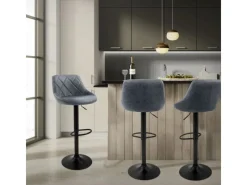 ML-Design Hocker^Barhocker 2Er Set Kunstleder Anthrazit mit Rückenlehne und Fußstütze