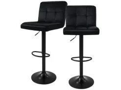ML-Design Hocker^Barhocker 2Er Set aus Samt Schwarz Barstuhl mit Rückenlehne Fußstütze