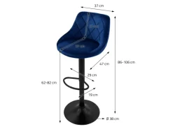 ML-Design Hocker^Barhocker 2Er Set aus Samt Blau Barstuhl mit Rückenlehne und Fußstütze