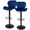 ML-Design Hocker^Barhocker 2Er Set aus Samt Blau mit Rückenlehne und Fußstütze