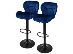 ML-Design Hocker^Barhocker 2Er Set aus Samt Blau mit Rückenlehne und Fußstütze