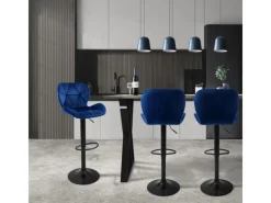 ML-Design Hocker^Barhocker 2Er Set aus Samt Blau mit Rückenlehne und Fußstütze