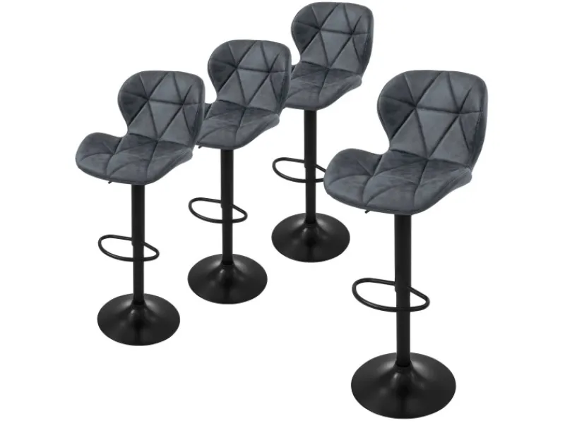ML-Design Barhocker 4Er Set Kunstleder Anthrazit Rückenlehne Drehbar