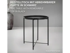 ML-Design Tische^Beistelltisch Rund 45xH52cm mit Abnehmbarem Tablett aus Metall Schwarz