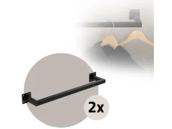 ML-Design 2Er Set Kleiderstange Rechteck für die Wand 12x60 cm Schwarz aus Stahl