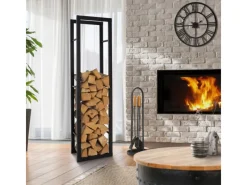 ML-Design Regale Schwarz|Holzregale^Kaminholzregal 40x150x25 cm Rechteckig Schwarz Metall Innen/Außen