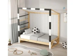 ML-Design Kinderbett Fußballtor 70x140 cm Schwarz-Weiß Kiefernholz