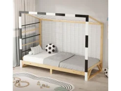 ML-Design Betten^Kinderbett Fußballtor 90x200 cm Schwarz-Weiß Kiefernholz