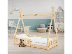 ML-Design Kinderbett Tipi 70x140cm Natur mit Rausfallschutz Lattenrost