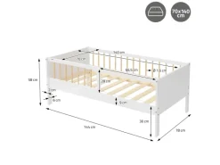ML-Design Betten^Kinderbett 70x140 cm Weiß-Natur Einzelbett mit Lattenrost