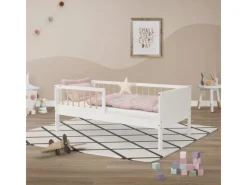 ML-Design Betten^Kinderbett 70x140 cm Weiß-Natur Einzelbett mit Lattenrost