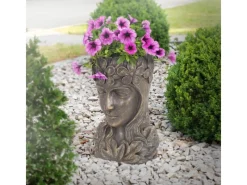 ML-Design Vasen^Pflanztopf Frauenkopf Figur 21x16x32 cm Bronze Kunstharz Innen Außen