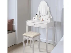 ML-Design Hocker^Schminktisch Weiß mit Spiegel Hocker 3 Schubladen 75x140x40 cm aus MDF