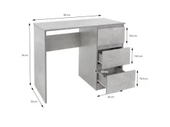 ML-Design Schreibtisch mit 3 Schubladen 90x76x50cm Arbeitstisch Beton-Optik