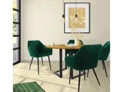 ML-Design Stühle^Set 2 Esszimmerstühle mit Armlehne und Rückenlehne Dunkelgrün aus Samt