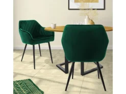 ML-Design Stühle^Set 2 Esszimmerstühle mit Armlehne und Rückenlehne Dunkelgrün aus Samt