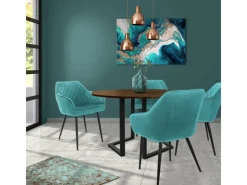 ML-Design Set 2 Esszimmerstühle mit Armlehne und Rückenlehne Petrol Samtbezug