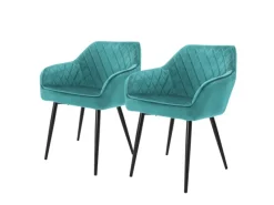 ML-Design Set 2 Esszimmerstühle mit Armlehne und Rückenlehne Petrol Samtbezug