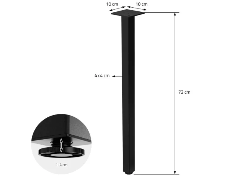 ML-Design Tische^Tischbeine 4Er Set I-Design H72 cm Stahl 4x4 cm