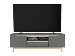 ML-Design Sideboards|Kommode^TV-Schrank 140x40x46cm Grün-Natur mit 2 Türen für Fernseher bis 65Zoll