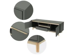 ML-Design Sideboards|Kommode^TV-Schrank 140x40x46cm Grün-Natur mit 2 Türen für Fernseher bis 65Zoll