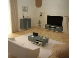 ML-Design Sideboards|Kommode^TV-Schrank 140x40x46cm Grün-Natur mit 2 Türen für Fernseher bis 65Zoll